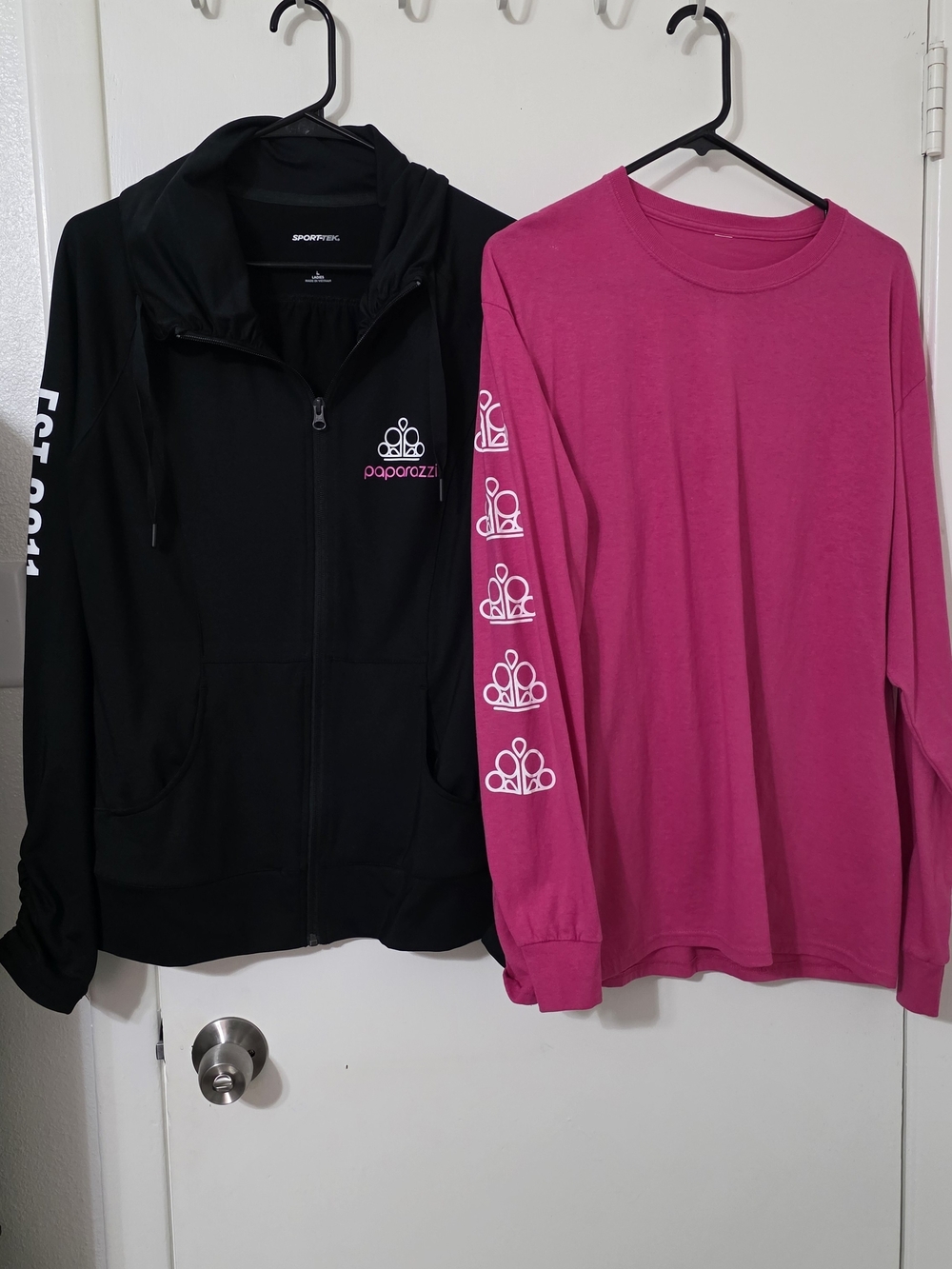 Paparazzi Black Zip Jacket & Pink Long Sleeve Top - Large